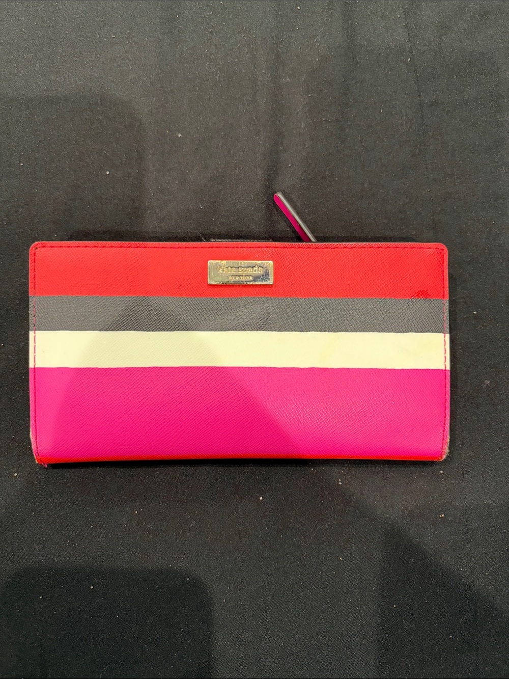 Kate Spade Pink Red Striped Zip Wallet — USED